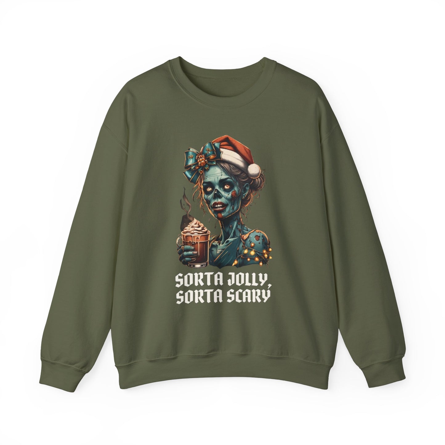 Christmas Zombie Crewneck Sweatshirt, Sorta Scary Sorta Merry Funny Spooky Season Apparel, Cute Xmas Sweater