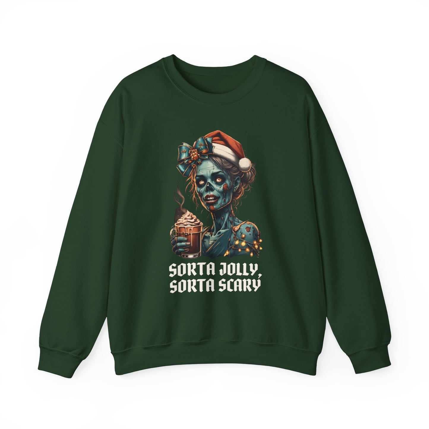 Christmas Zombie Crewneck Sweatshirt, Sorta Scary Sorta Merry Funny Spooky Season Apparel, Cute Xmas Sweater