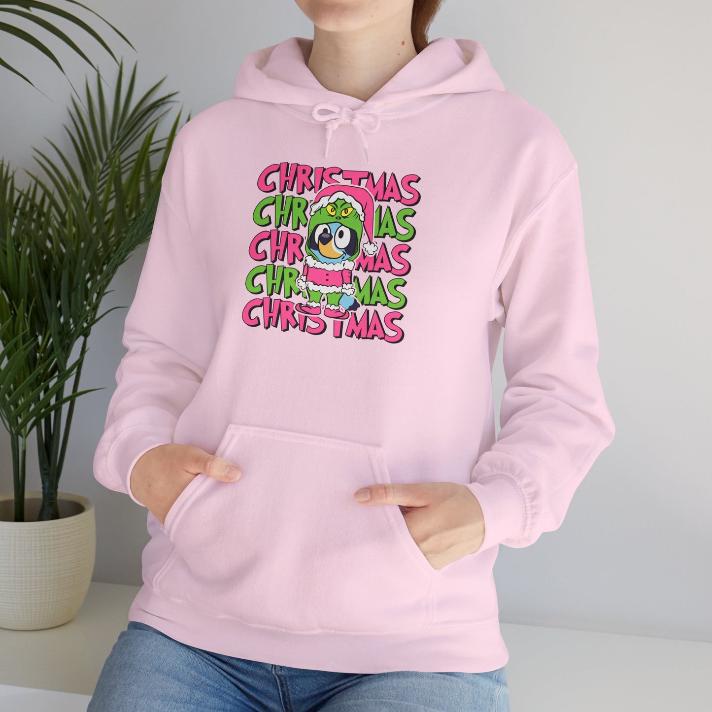 Holiday Grinch Bluey Sweatshirt, Festive Christmas Graphic Tee, Hooded Sweatshirt, Xmas Gift, Alternative Xmas