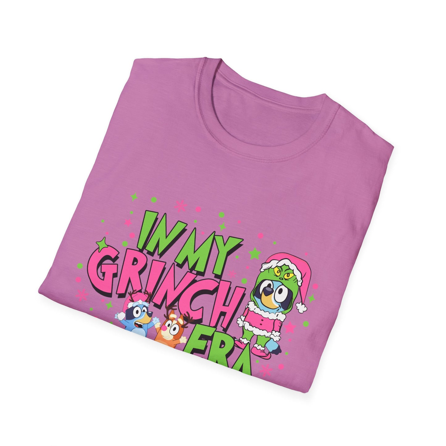 Grinch Era, Bluey and Bingo T-Shirt, Funny Christmas Tee, Softstyle Unisex Shirt, Holiday Gift for TV Show Fans