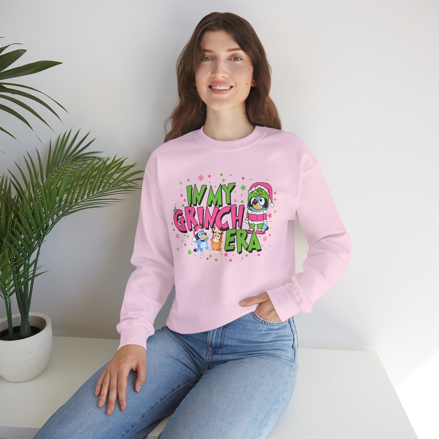 Grinch Era, Bluey and Bingo Christmas Sweatshirt, Holiday Graphic, Festive Sweater, Xmas Gift, Crewneck Sweatshirt