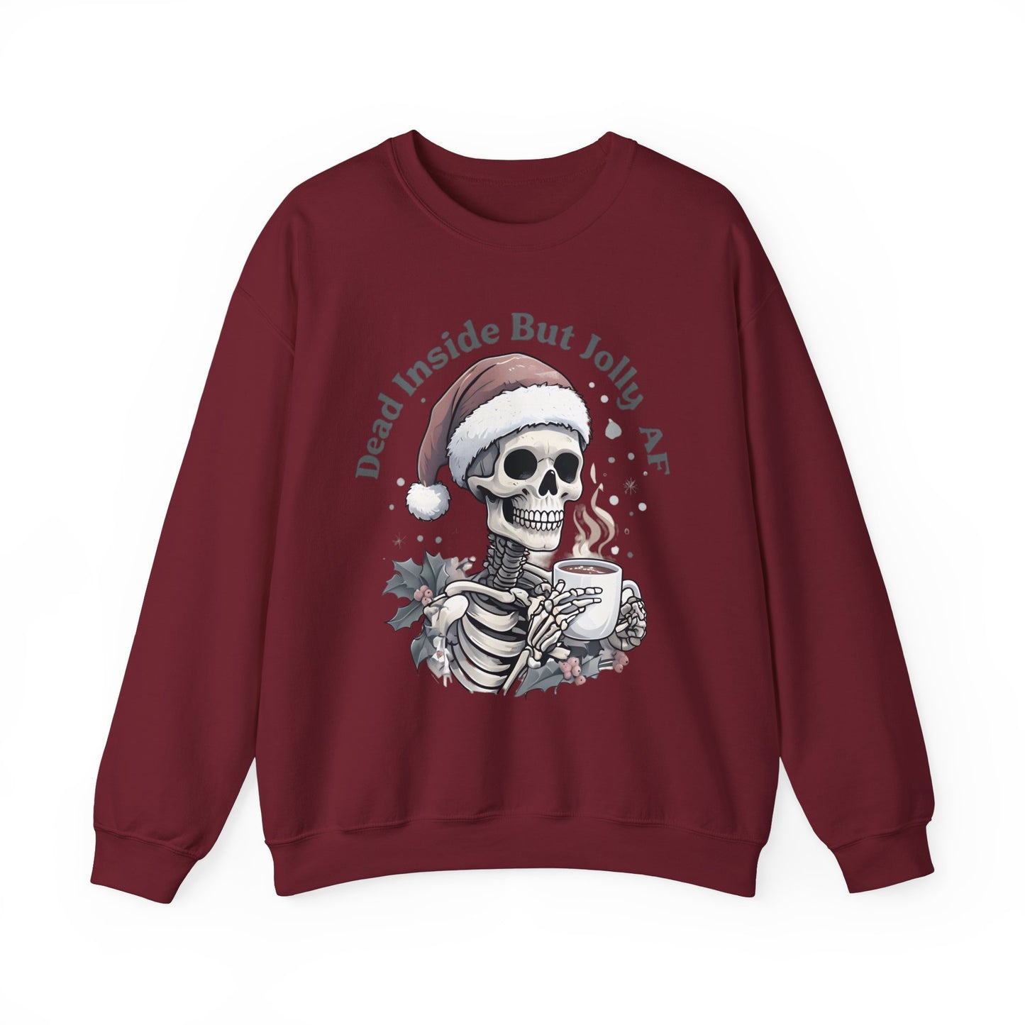 Christmas Skeleton Sweatshirt, Funny Spooky Season Apparel, Cute Xmas Jumper, Dead Inside but Jolly AF, Holiday Crewneck, Xmas Sweater Gift