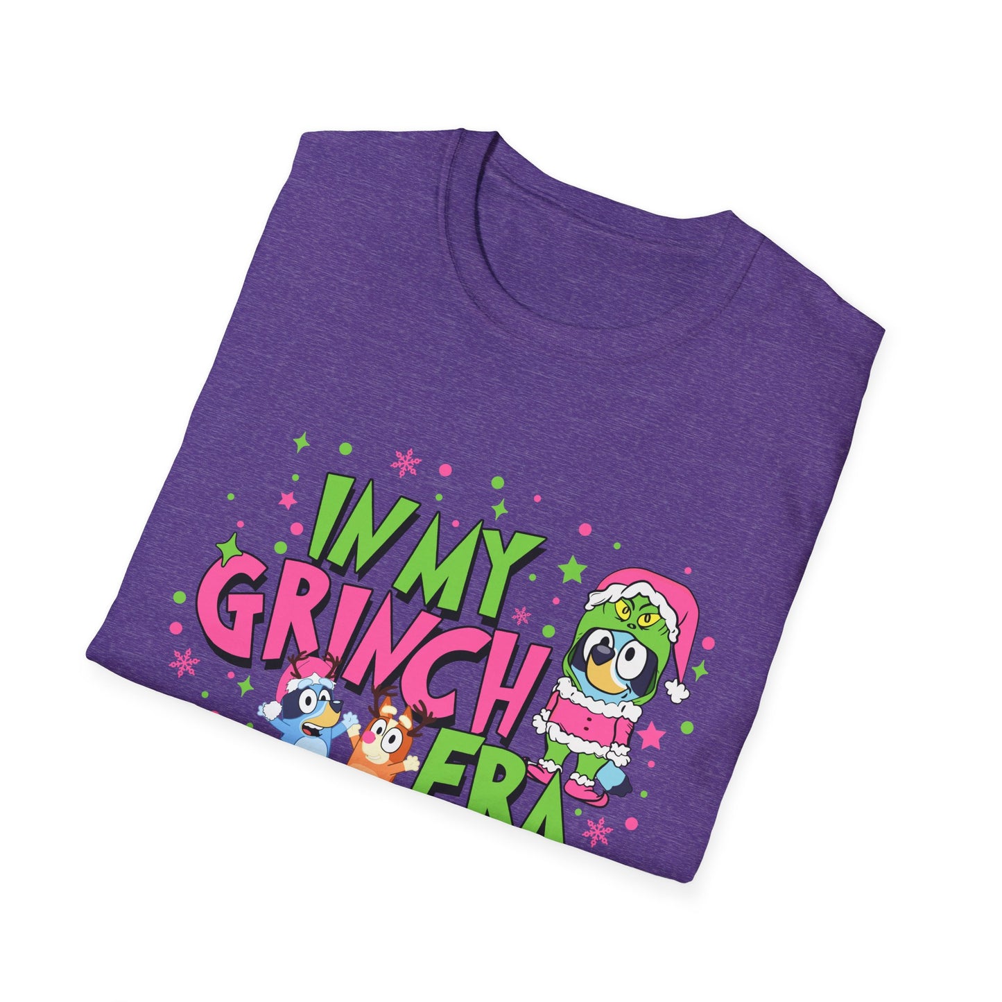 Grinch Era, Bluey and Bingo T-Shirt, Funny Christmas Tee, Softstyle Unisex Shirt, Holiday Gift for TV Show Fans