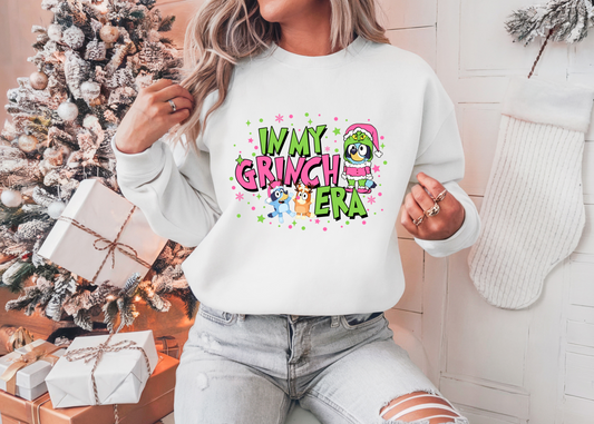 Grinch Era, Bluey and Bingo Christmas Sweatshirt, Holiday Graphic, Festive Sweater, Xmas Gift, Crewneck Sweatshirt