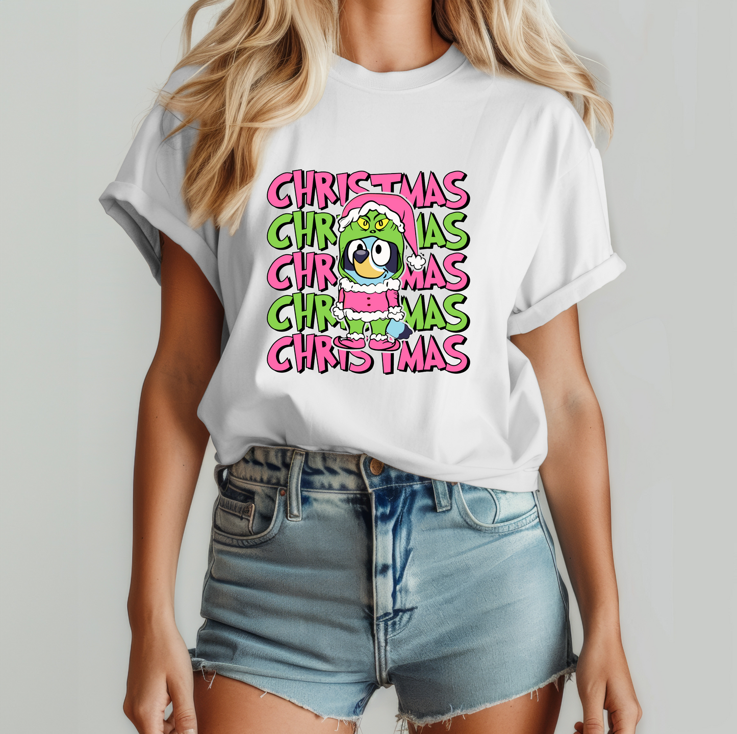 Holiday Grinch Bluey Shirt, Festive Christmas Graphic Tee, Unisex Softstyle T-Shirt, Xmas Gift, Alternative Xmas