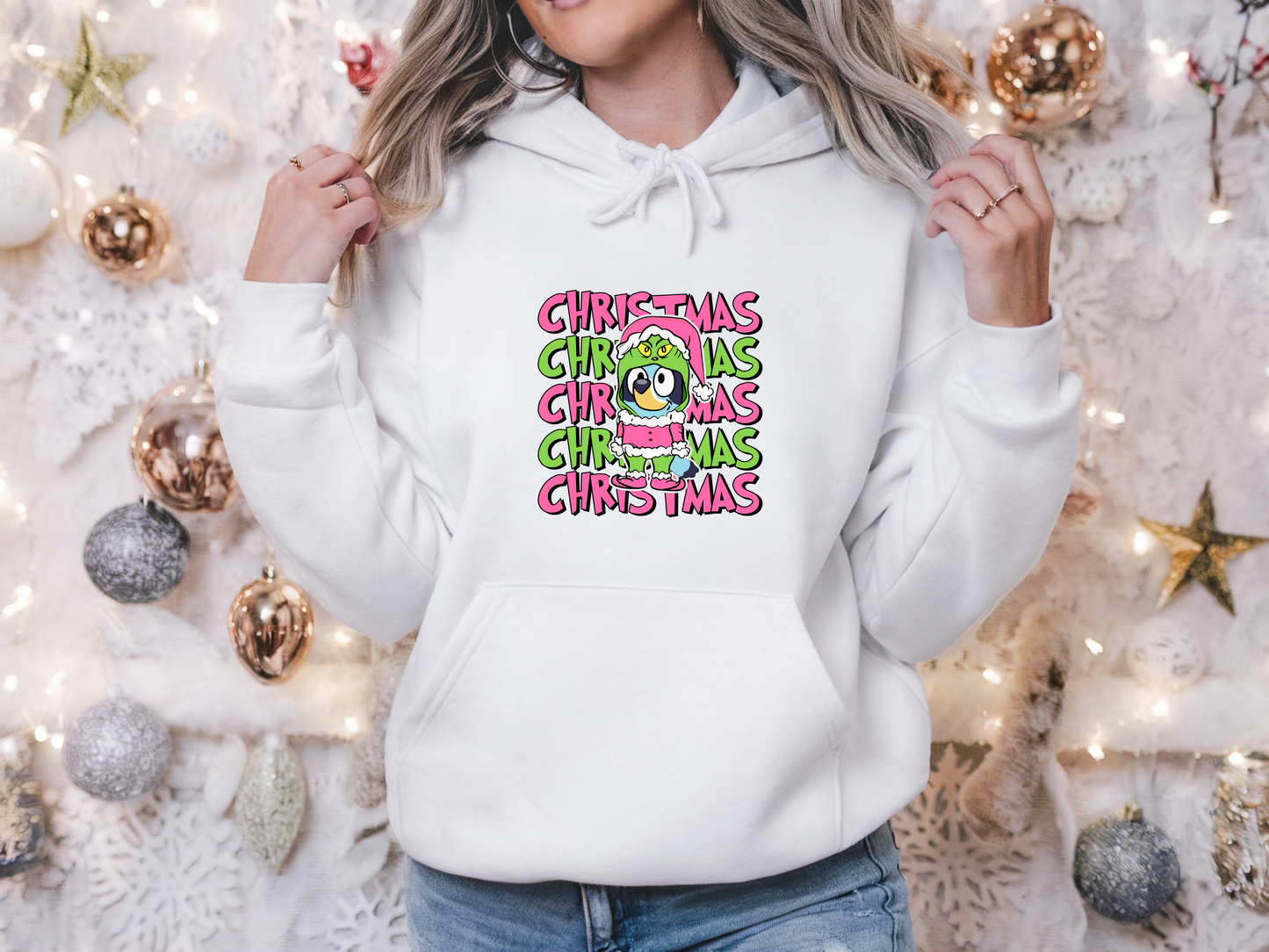 Holiday Grinch Bluey Sweatshirt, Festive Christmas Graphic Tee, Hooded Sweatshirt, Xmas Gift, Alternative Xmas