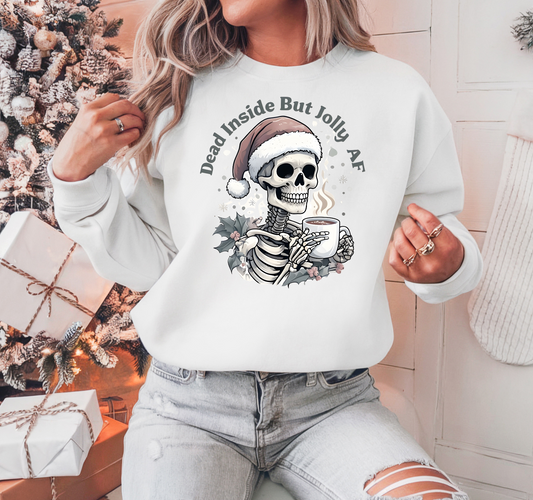 Christmas Skeleton Sweatshirt, Funny Spooky Season Apparel, Cute Xmas Jumper, Dead Inside but Jolly AF, Holiday Crewneck, Xmas Sweater Gift