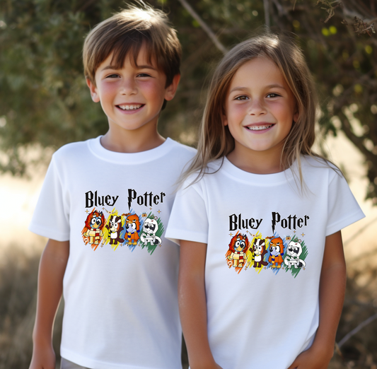 Bluey Potter T-shirt- Harry Potter and Bluey Cross-over Kids Tee