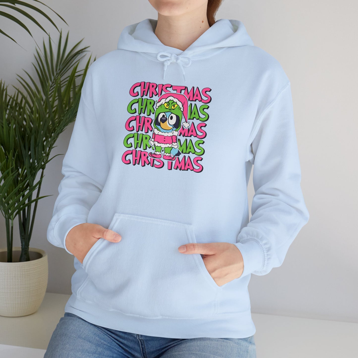 Holiday Grinch Bluey Sweatshirt, Festive Christmas Graphic Tee, Hooded Sweatshirt, Xmas Gift, Alternative Xmas