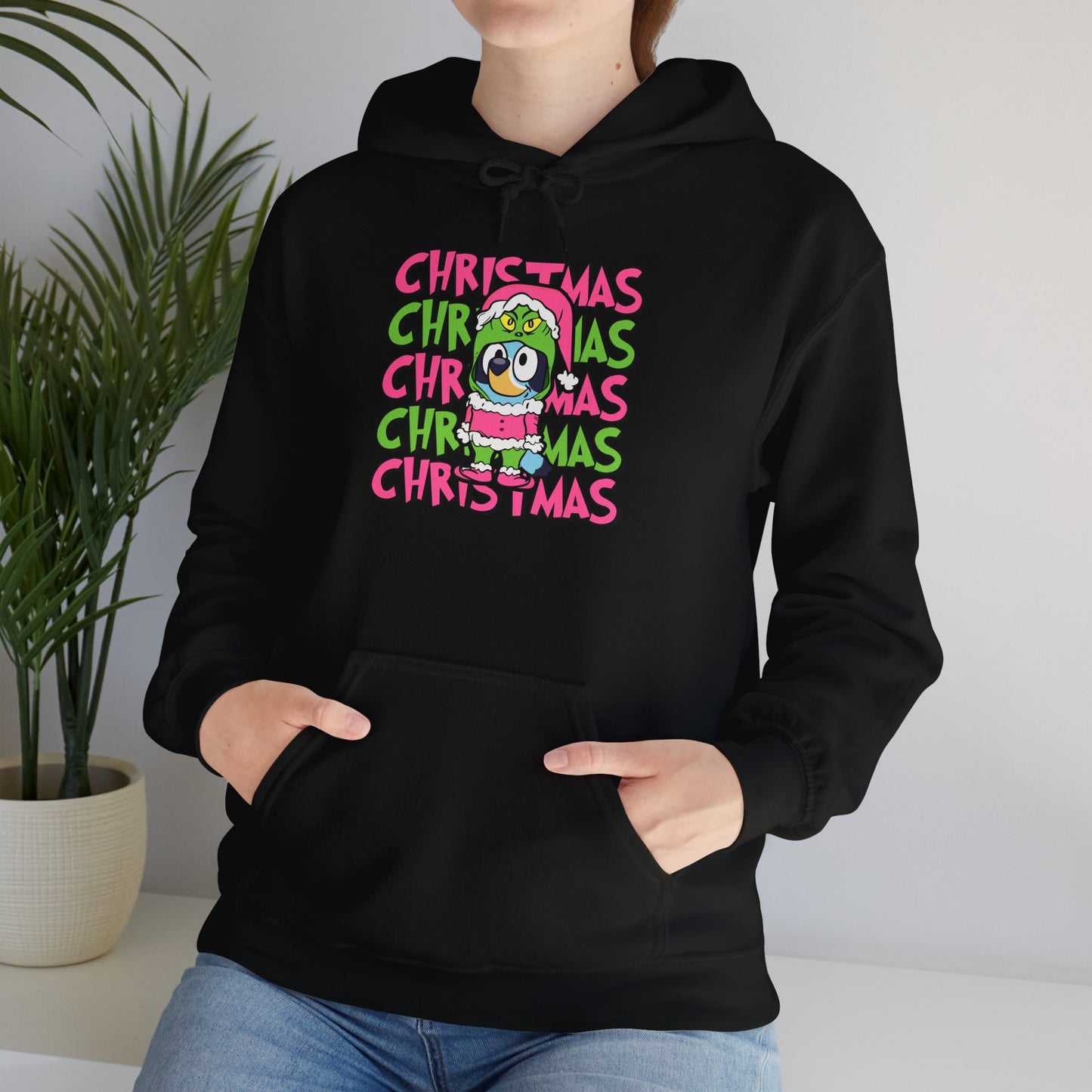 Holiday Grinch Bluey Sweatshirt, Festive Christmas Graphic Tee, Hooded Sweatshirt, Xmas Gift, Alternative Xmas