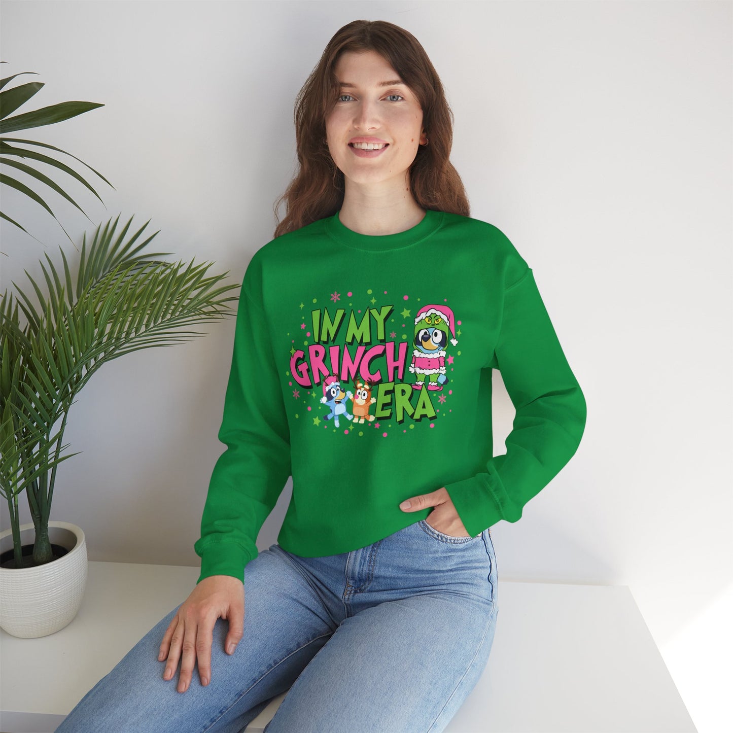 Grinch Era, Bluey and Bingo Christmas Sweatshirt, Holiday Graphic, Festive Sweater, Xmas Gift, Crewneck Sweatshirt