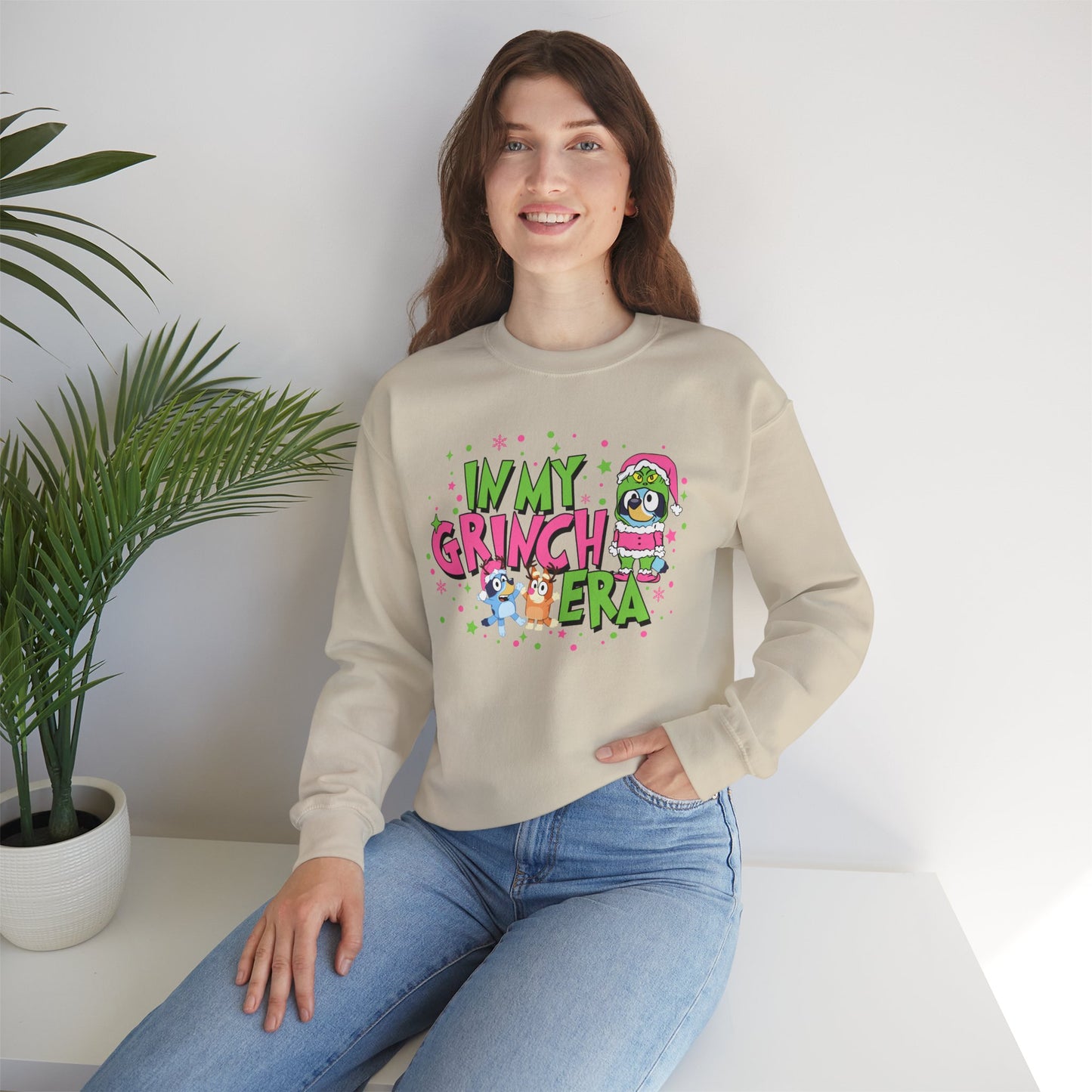 Grinch Era, Bluey and Bingo Christmas Sweatshirt, Holiday Graphic, Festive Sweater, Xmas Gift, Crewneck Sweatshirt