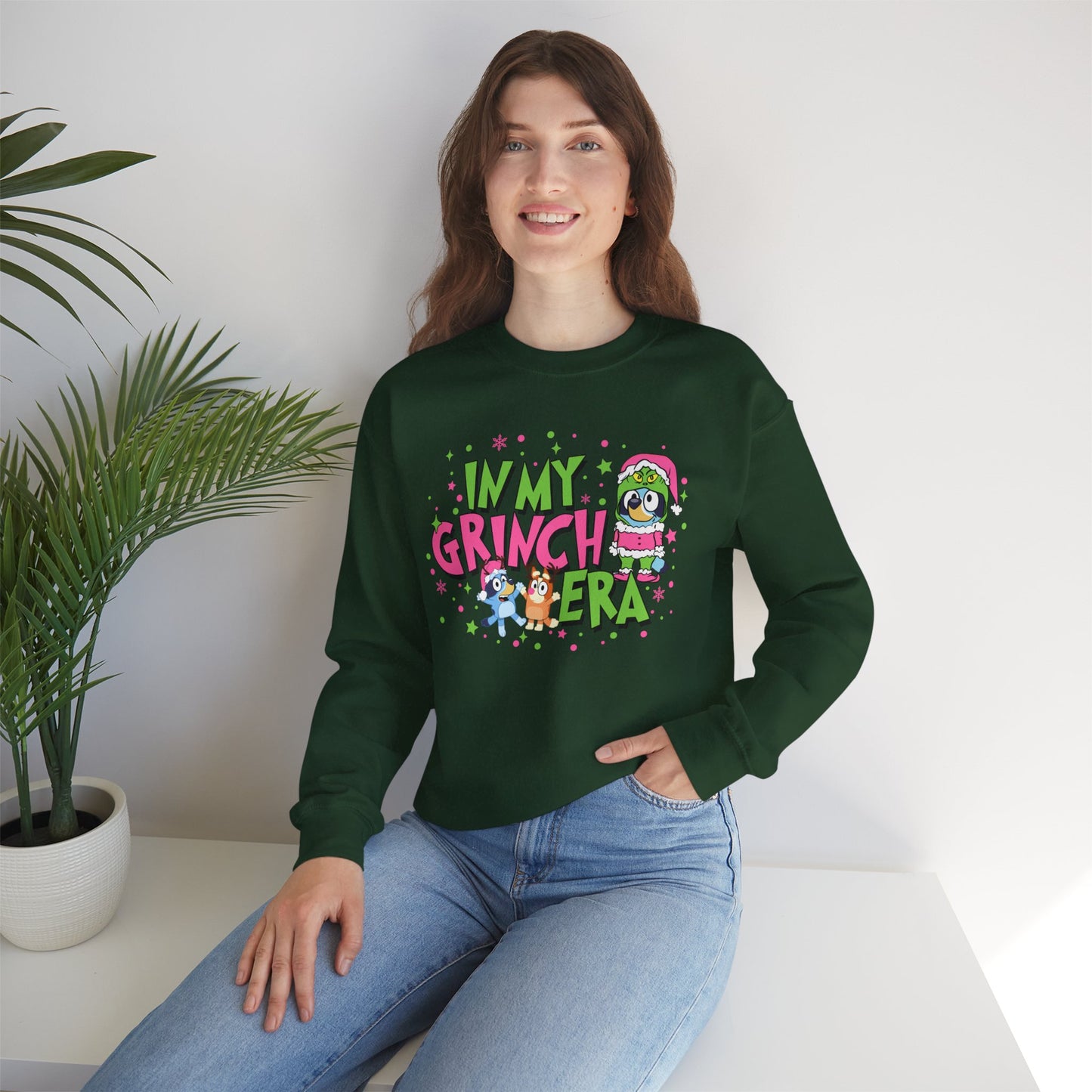 Grinch Era, Bluey and Bingo Christmas Sweatshirt, Holiday Graphic, Festive Sweater, Xmas Gift, Crewneck Sweatshirt