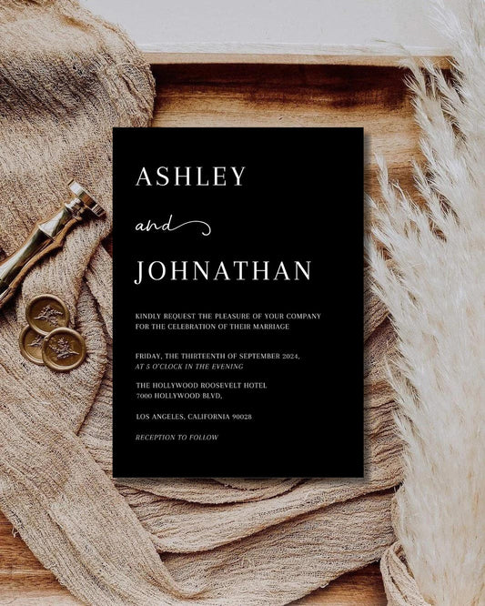 Black Wedding Invitation Template, Instant Download, Minimalist Wedding Invite, Goth Wedding Invitation, Simple Invite, Halloween Invite