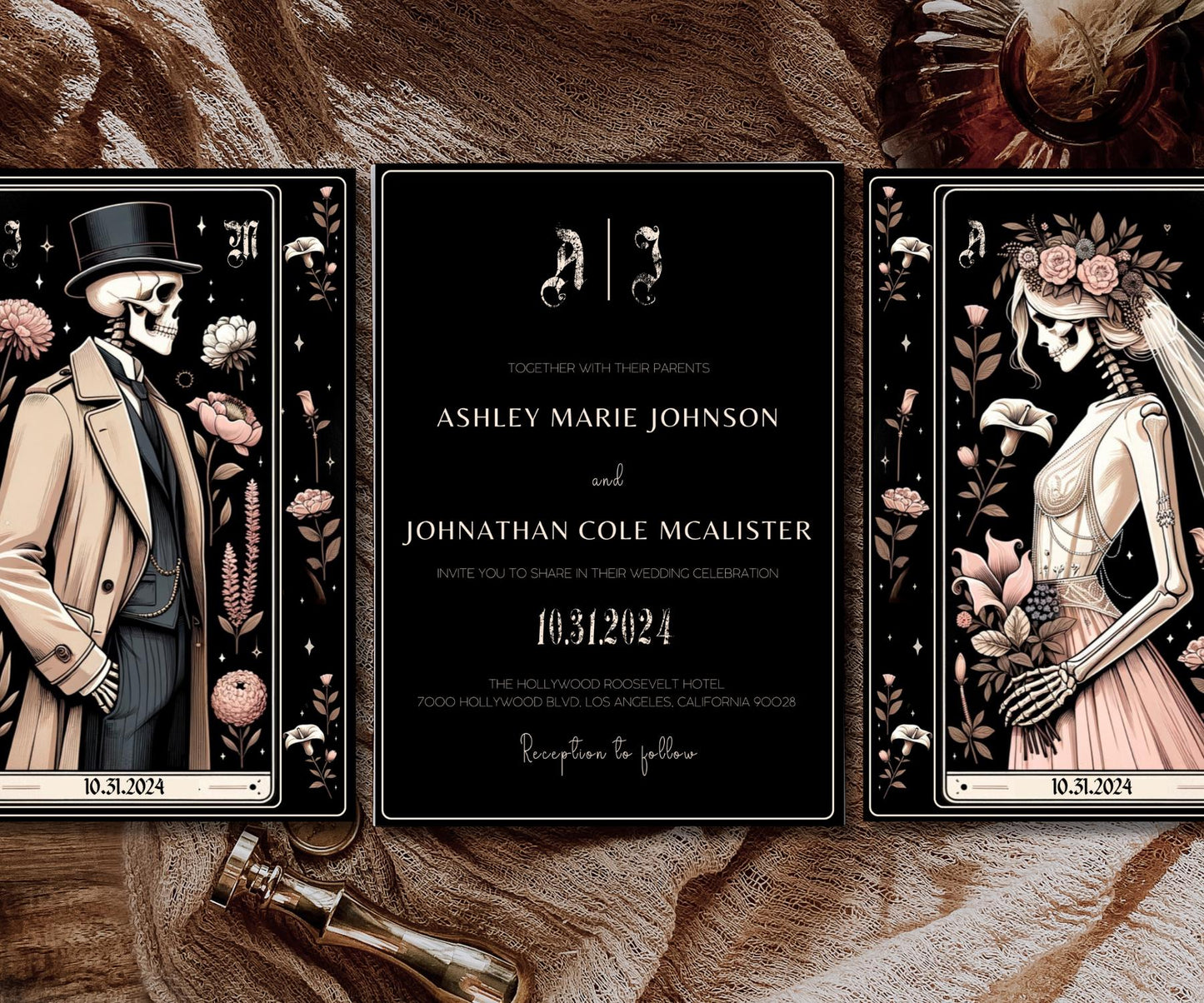 Day of the Dead Wedding, Gothic Wedding Invitation, Wedding Invitations, Wedding Invites, Halloween Wedding Invitation, Black Wedding Invite