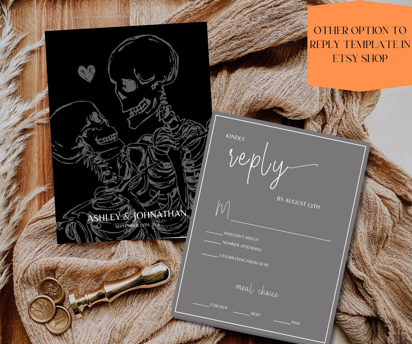 Black Wedding Invitation Template, Instant Download, Till Death Wedding Invite, Goth Wedding Invitation, Skeleton Invite, Halloween Invite