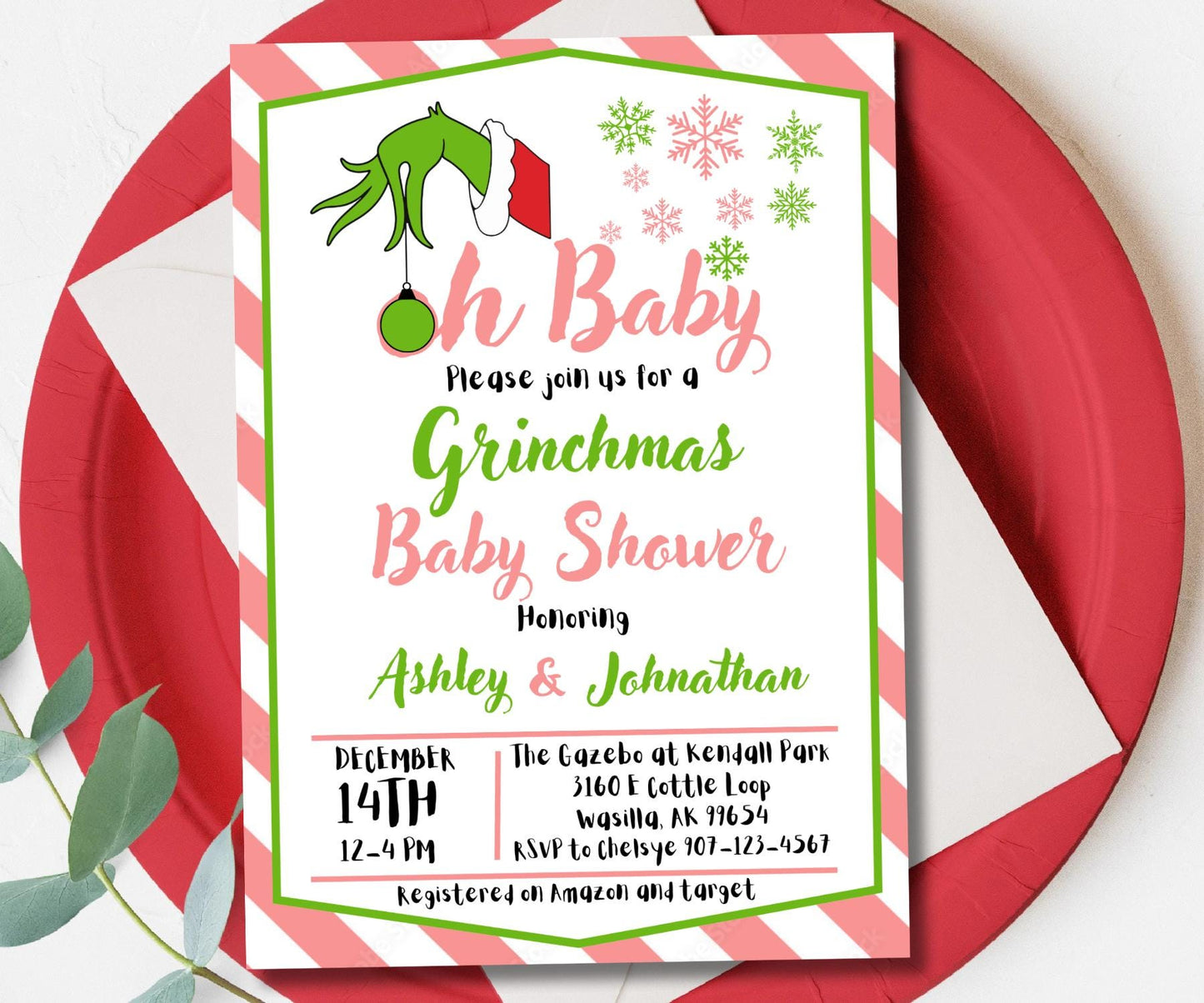 Grinch Baby Shower Invitation, Whoville Baby Shower, Digital Grinch Invitations, Editable Christmas Baby Shower Invite, Girl Baby Shower