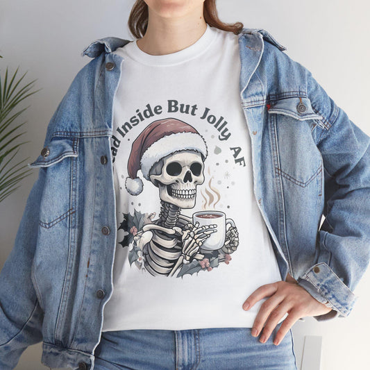 Skeleton Christmas Tee, Coffee Lover Gift, Fall  Shirt, Sarcastic Shirt, Merry Christmas Tee, Unisex Heavy Cotton Tee